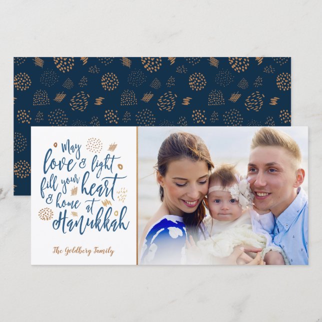 Cartes Pour Fêtes Annuelles Photocard Amour et Lumière Hanoukka (Devant / Derrière)