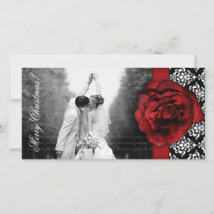 Cartes Pour Fêtes Annuelles Photocard Rouge Rose Damas noir blanc