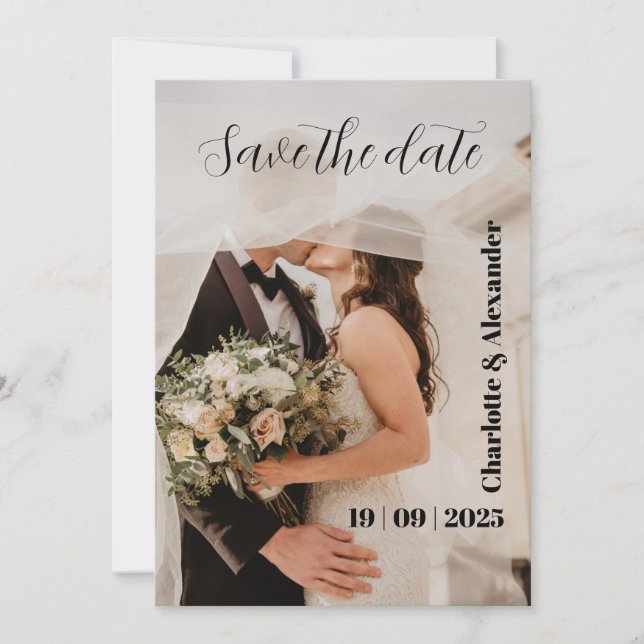Cartes Pour Fêtes Annuelles Photographie blanche Enregistrer la date Invitatio (Devant)