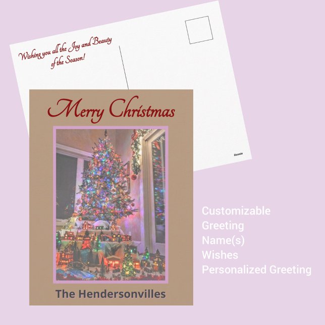 Cartes Pour Fêtes Annuelles Photographie de l'arbre de Noël et du village (Créateur téléchargé)