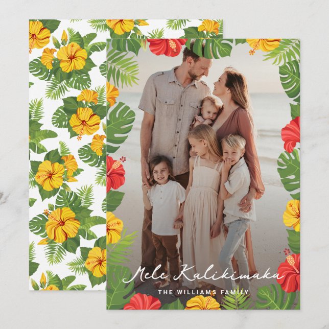Cartes Pour Fêtes Annuelles Photographie hawaïenne tropicale Mele Kalikimaka (Devant / Derrière)