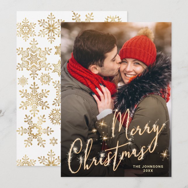 Cartes Pour Fêtes Annuelles Photographie moderne de Noël doré (Devant / Derrière)