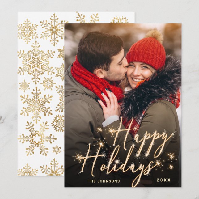 Cartes Pour Fêtes Annuelles Photographie moderne de Noël doré (Devant / Derrière)