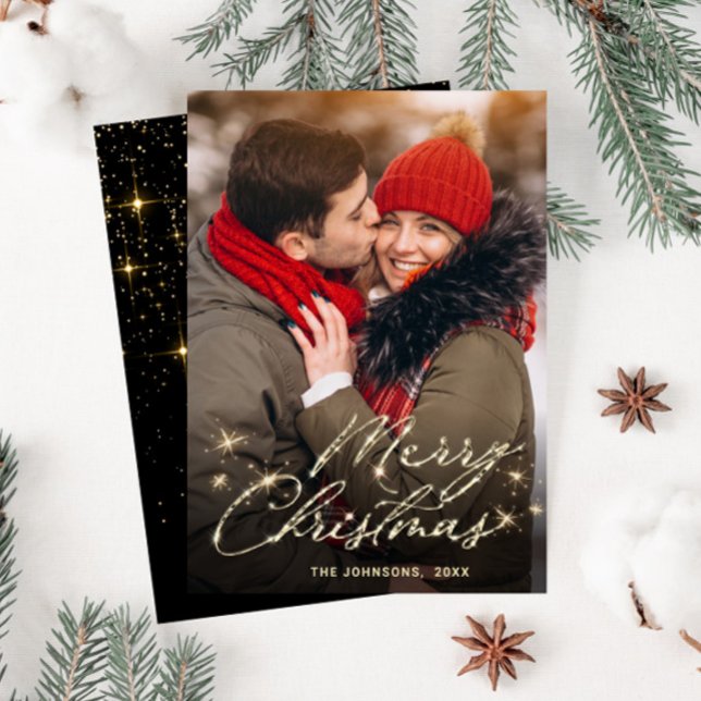 Cartes Pour Fêtes Annuelles Photographie moderne de Noël doré (Créateur téléchargé)