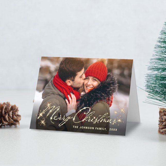 Cartes Pour Fêtes Annuelles Photographie moderne de Noël doré (Créateur téléchargé)