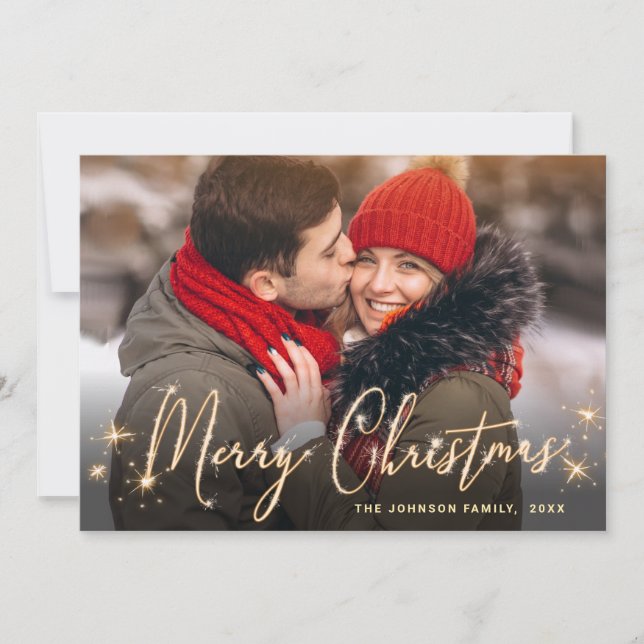 Cartes Pour Fêtes Annuelles Photographie moderne de Noël doré Code QR (Devant)