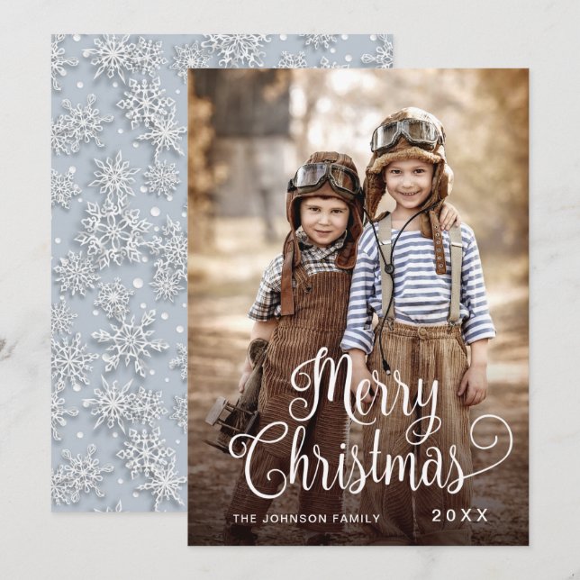 Cartes Pour Fêtes Annuelles Photographie moderne de Noël Joyeux voeux (Devant / Derrière)