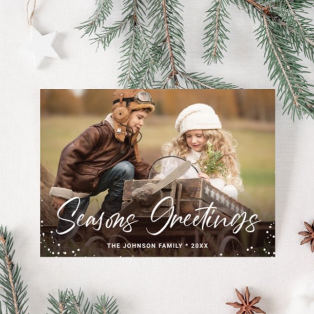 Cartes Pour Fêtes Annuelles Photographie moderne de Noël Joyeux voeux (Customizable Christmas holiday greeting photo card.)
