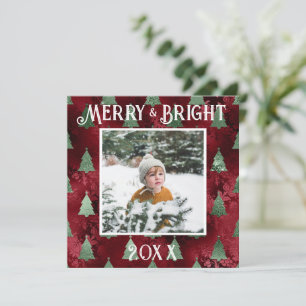 Cartes Pour Fêtes Annuelles Photographie Rouge Métallisé Pailleté Joyeux & Lum