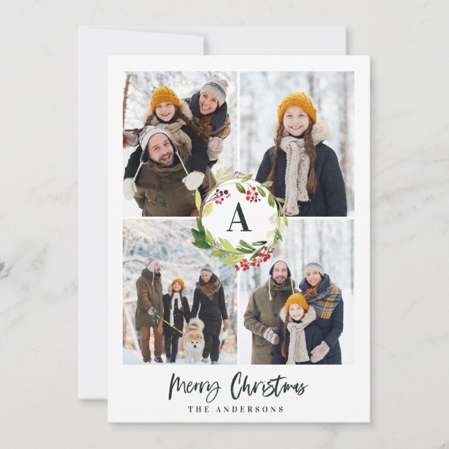 Cartes Pour Fêtes Annuelles Photos aquarelle florale + feuillage noël (Devant)