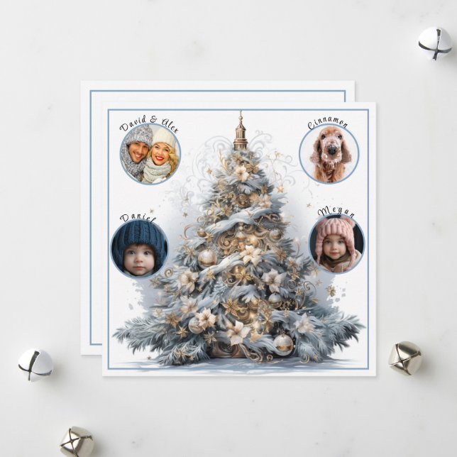 Cartes Pour Fêtes Annuelles Photos de famille Aquarelle Arbre de Noël (Devant/Arrière en situation)
