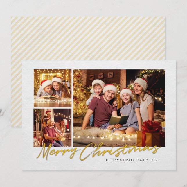 Cartes Pour Fêtes Annuelles Photos de famille de Noël Joyeux (Devant / Derrière)