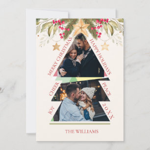 Cartes Pour Fêtes Annuelles Photos de famille multiples Feuilles verts Joie No