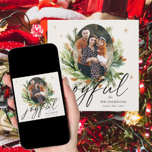 Cartes Pour Fêtes Annuelles Photos de famille multiples Feuilles verts Joyeux