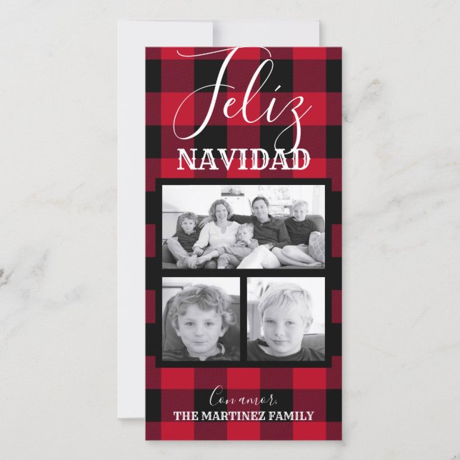 Cartes Pour Fêtes Annuelles Photos de Feliz Navidad Red Buffalo en espagnol (Devant)