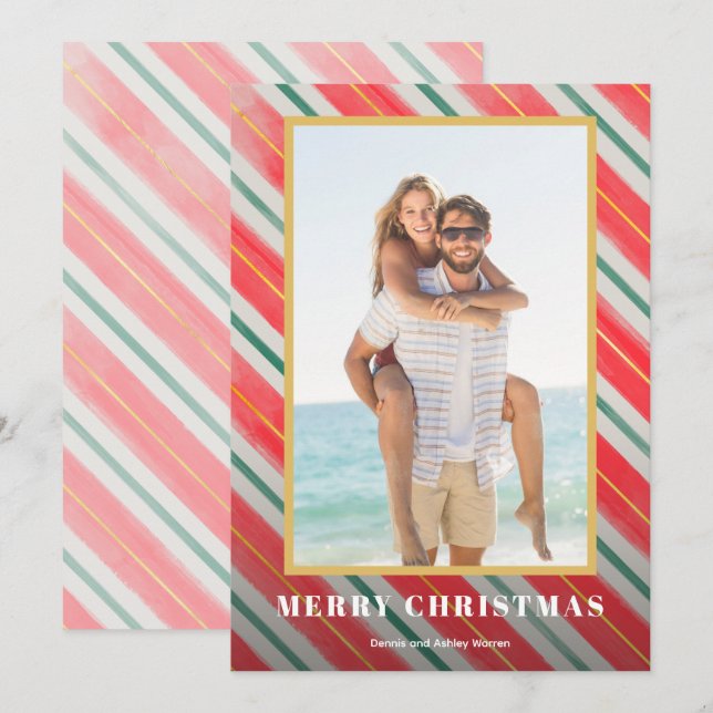 Cartes Pour Fêtes Annuelles Photos de l'aquarelle Noël (Devant / Derrière)