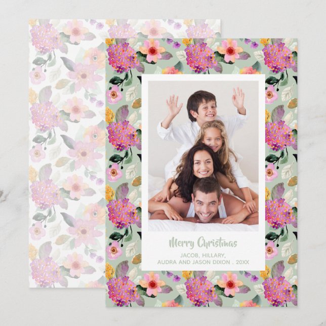 Cartes Pour Fêtes Annuelles Photos de Noël Floral Hydrangeas (Devant / Derrière)