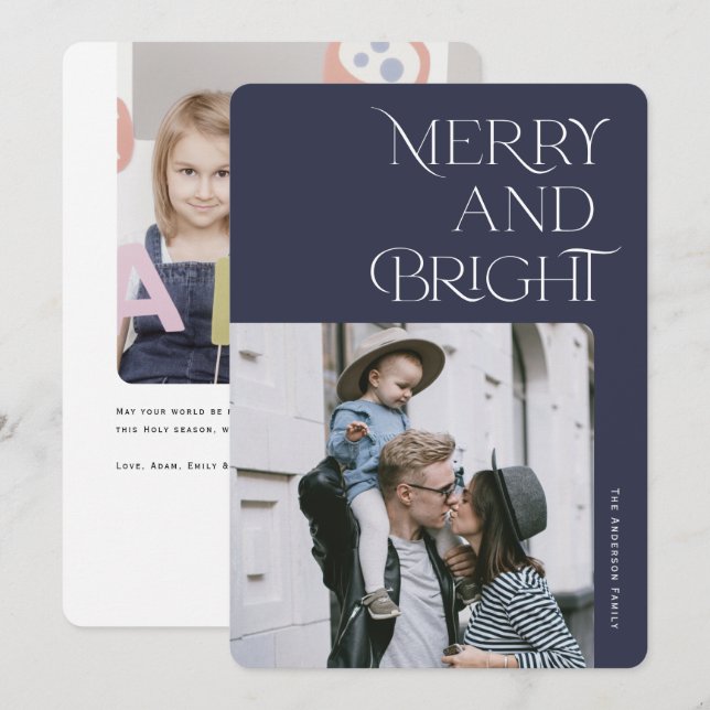 Cartes Pour Fêtes Annuelles Photos de Noël Joyeuses et Lumineuses (Devant / Derrière)