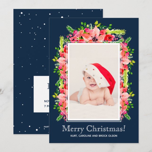Cartes Pour Fêtes Annuelles Photos de Noël Poinsettias Annonces de naissance (Devant / Derrière)