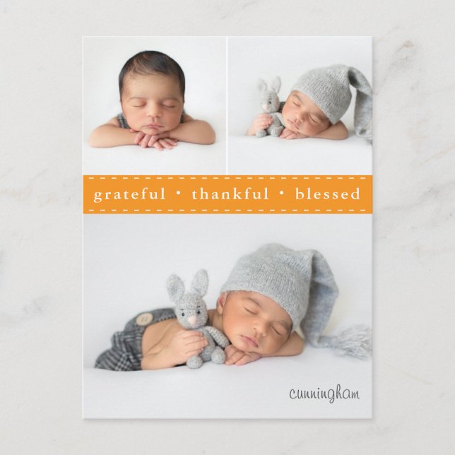 Cartes Pour Fêtes Annuelles Photos de Thanksgiving Grateful Thankful Blessed (Devant)