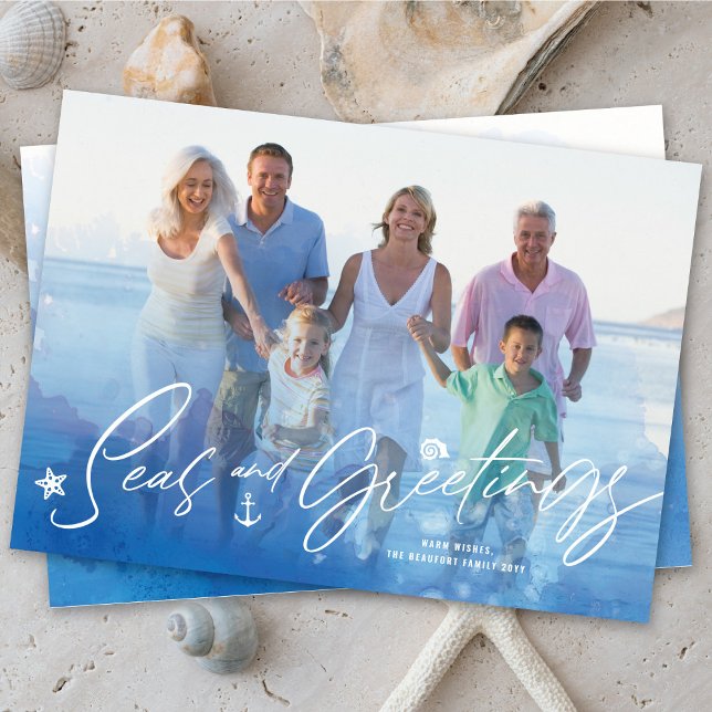 Cartes Pour Fêtes Annuelles Photos Des Mers Et Salutations Côtière Océan Aquar (Créateur téléchargé)