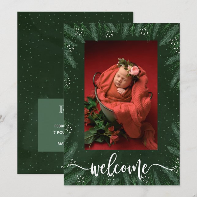 Cartes Pour Fêtes Annuelles Photos d'hiver Annonces de naissance de bébé (Devant / Derrière)