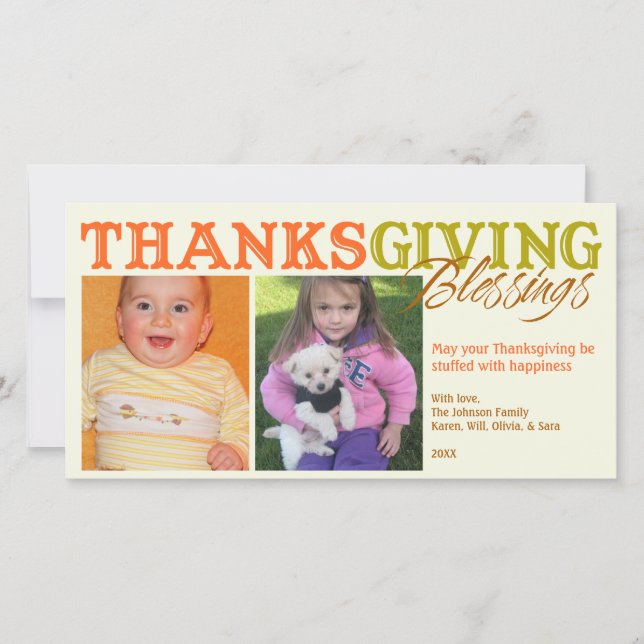 Cartes Pour Fêtes Annuelles Photos Orange vert personnalisé Thanksgiving bénéd (Devant)