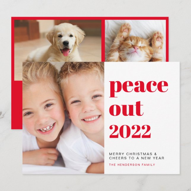 Cartes Pour Fêtes Annuelles Photos Peace Out Noël rouge (Devant / Derrière)