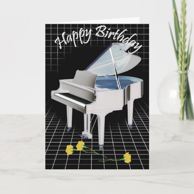 Cartes Pour Fêtes Annuelles Piano blanc et Rose (Devant)