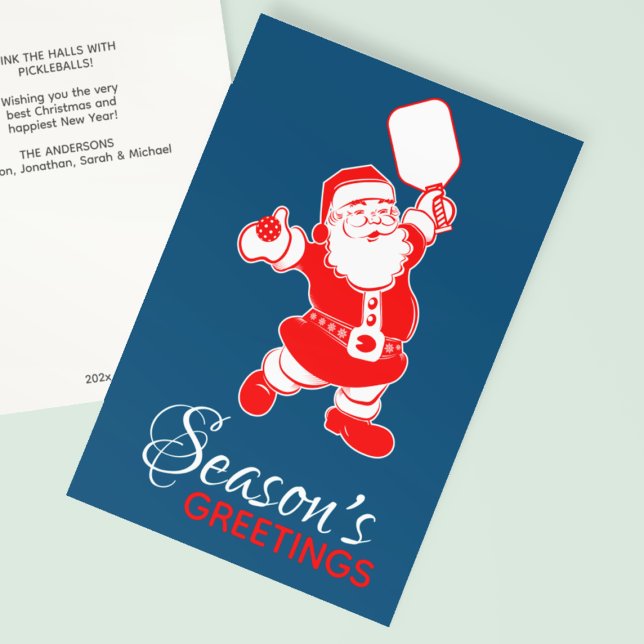 Cartes Pour Fêtes Annuelles Pickleball classique Père Noël Bleu Noël (Créateur téléchargé)