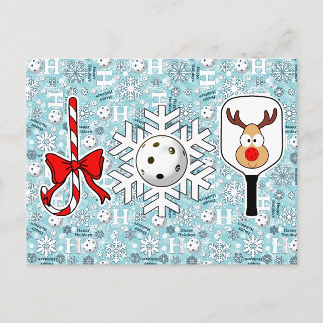 Cartes Pour Fêtes Annuelles Pickleball Joie Noël Ho Ho Ho Snowballs Bleu (Devant)
