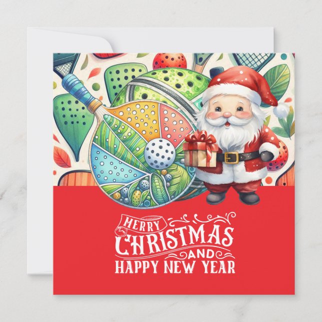Cartes Pour Fêtes Annuelles Pickleball Noël thème avec le Père Noël (Devant)