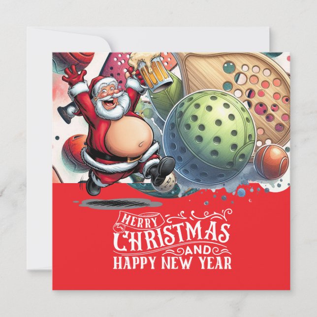 Cartes Pour Fêtes Annuelles Pickleball Noël thème avec le Père Noël (Devant)