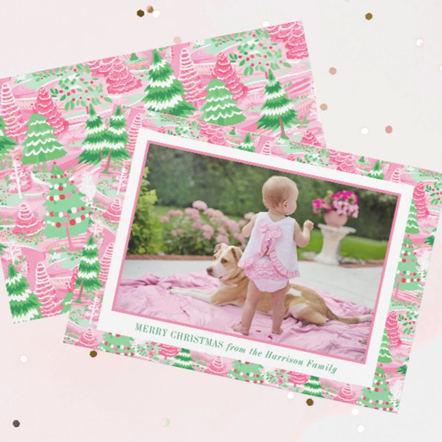 Cartes Pour Fêtes Annuelles Pie rose et vert arbres de Noël Photo (Créateur téléchargé)