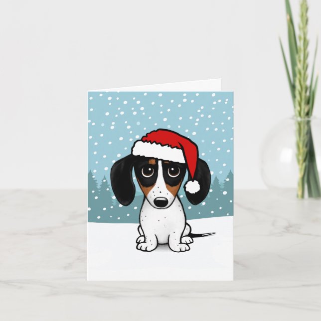 Cartes Pour Fêtes Annuelles Piebald Dachshund Père Noël Wiener Chien Noël (Devant)