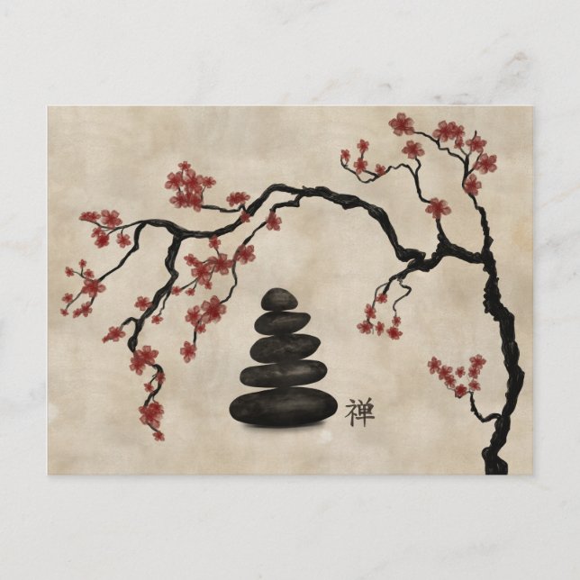 Cartes Pour Fêtes Annuelles Pierre Zen Sakura Tree (Devant)