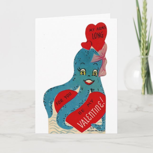 Cartes Pour Fêtes Annuelles Pieuvre de la Saint-Valentin vintage (Devant)