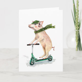 Cartes Pour Fêtes Annuelles Piggy sur scooter