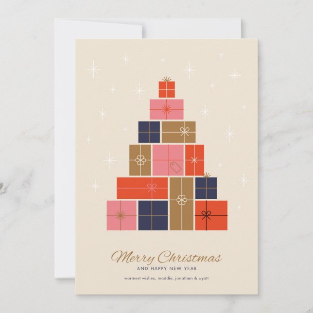 Cartes Pour Fêtes Annuelles Pile cadeau Arbre de Noël (Devant)