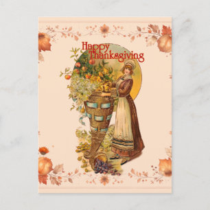 Cartes Pour Fêtes Annuelles Pilgrim Girl Thanksgiving