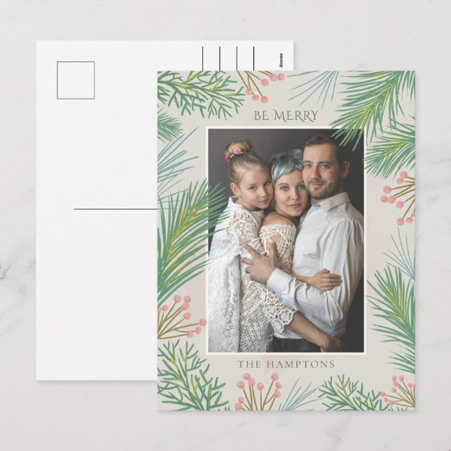Cartes Pour Fêtes Annuelles Pin blanc de la forêt Holly Berry (Devant / Derrière)
