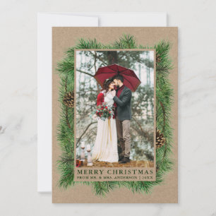 Cartes Pour Fêtes Annuelles Pin d'aquarelle Mariage photo Kraft Green