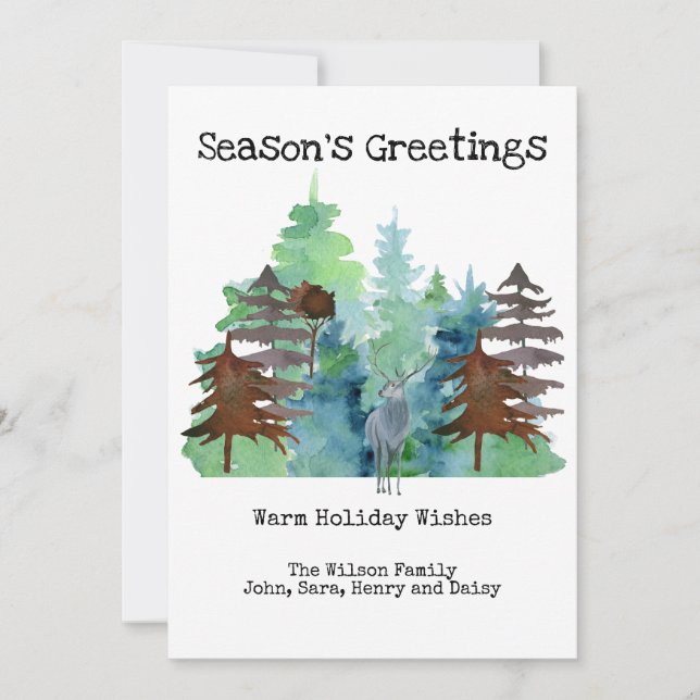 Cartes Pour Fêtes Annuelles Pin de cerf rustique Joyeuses Fêtes (Devant)