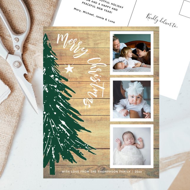 Cartes Pour Fêtes Annuelles Pin de pin rustique - photo Collage Noël (Créateur téléchargé)