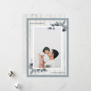 Cartes Pour Fêtes Annuelles Pin festif & Bois blanc rustique Shiplap Photo