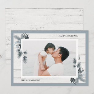 Cartes Pour Fêtes Annuelles Pin festif & Bois blanc rustique Shiplap Photo