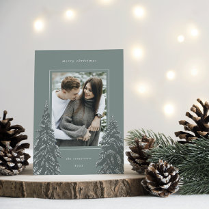 Cartes Pour Fêtes Annuelles Pin neigeux Élégante photo de Noël