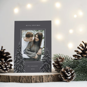 Cartes Pour Fêtes Annuelles Pin neigeux   Élégante photo de Noël