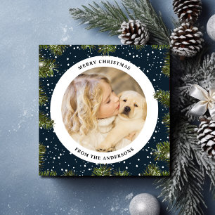 Cartes Pour Fêtes Annuelles Pin neigeux Feuillage bleu Noël Photo