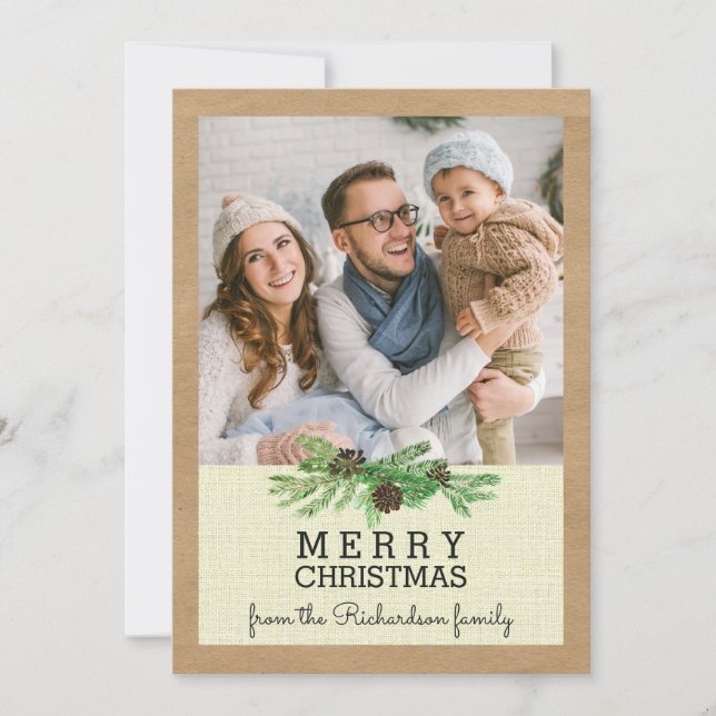 Cartes Pour Fêtes Annuelles Pin rustique et Noël Kraft avec votre photo (Devant)